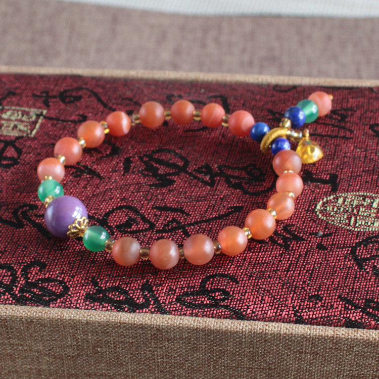 千蕊天然南红玛瑙手链白玛瑙紫水晶充填海蓝宝手链时尚银饰品手串