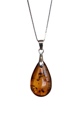 天然琥珀水滴吊坠花珀项坠送证书