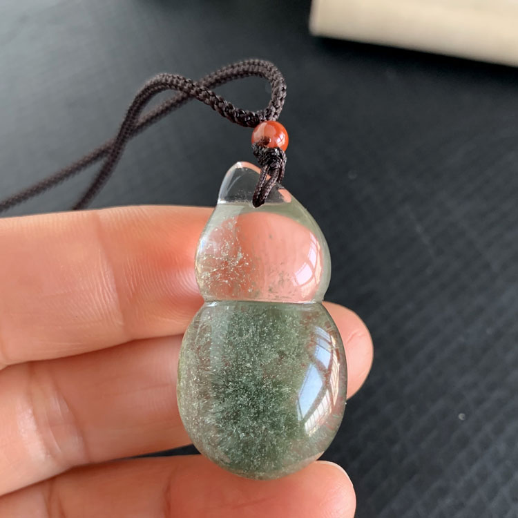 天然绿幽灵葫芦吊坠水晶项链毛衣链异像千层山满天星挂件福禄实物