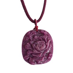 千蕊天然红刚玉雕刻吊坠 红宝石项坠富贵如花年年有余实物无优化