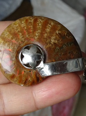 化石天然吊坠毛衣链斑彩螺