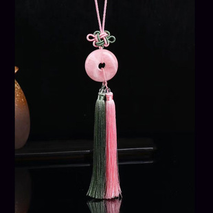 千蕊 新款天然粉水晶平安扣车挂 马粉水晶平安扣汽车内饰手工编织