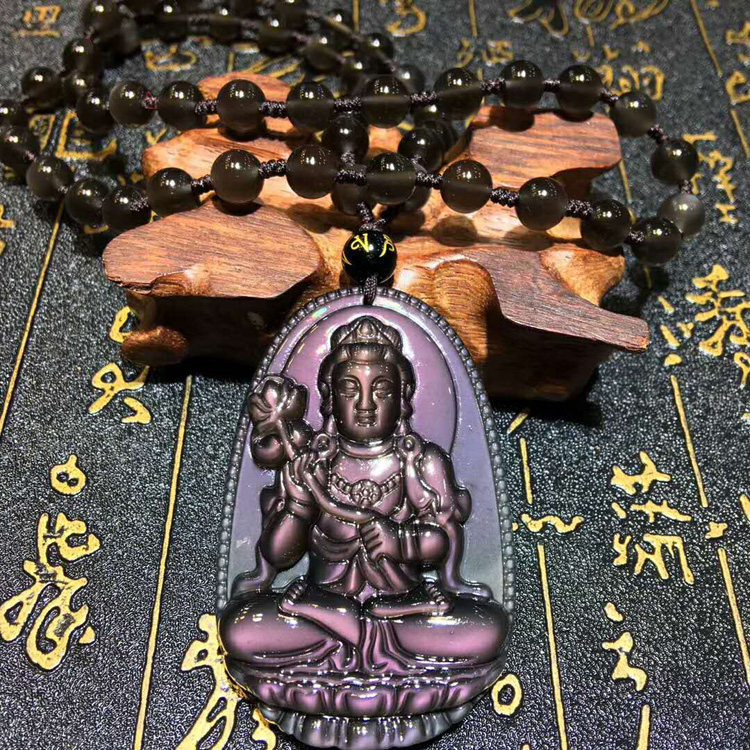 天然黑曜石冰彩八大守护神吊坠