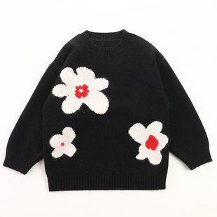 女童毛衣山羊绒针织打底衫黑色宝宝套头洋气儿童羊绒衫圆领秋冬款
