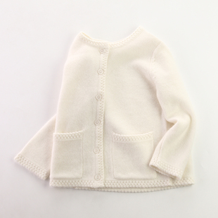 洪叶云台100%女童纯羊绒针织开衫秋冬宝宝毛衣外套儿童羊绒衫白色