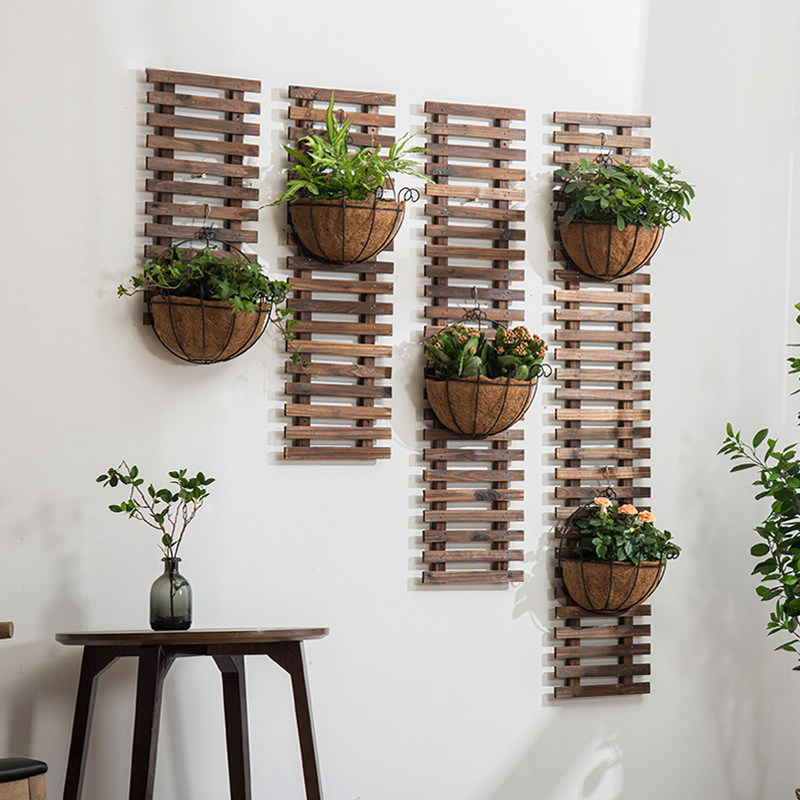 防腐木花架实木壁挂式花架室内客厅装饰花架阳台悬挂墙壁花盆架