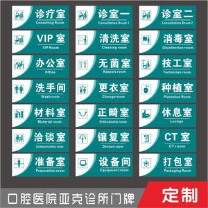 口腔医院亚克力门牌牙科诊所医院科室牌诊疗室清洗室消毒室定制做