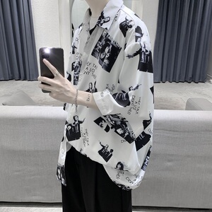 港风宽松免烫印花短袖衬衫外套XZ-702-CS103P40图片