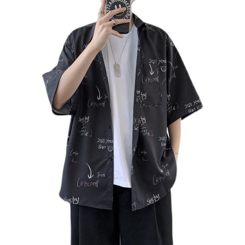 新品衬衫男士短袖港风印花衬衣XZ-702-CS109,男装衬衫,电商A430（原星座702）