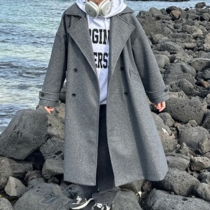 秋冬新款日系休闲中长款大翻领毛呢大衣男风衣外套A430-DY24P128图片