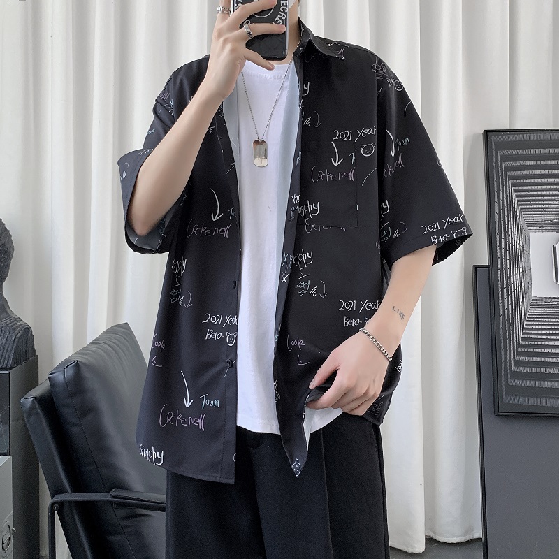 新品衬衫男士短袖港风印花衬衣XZ-702-CS109，男装衬衫，电商A430（原星座702）