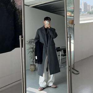 A430-24028P128 冬季新品男毛呢大衣中长款休闲韩版过膝风衣外套图片