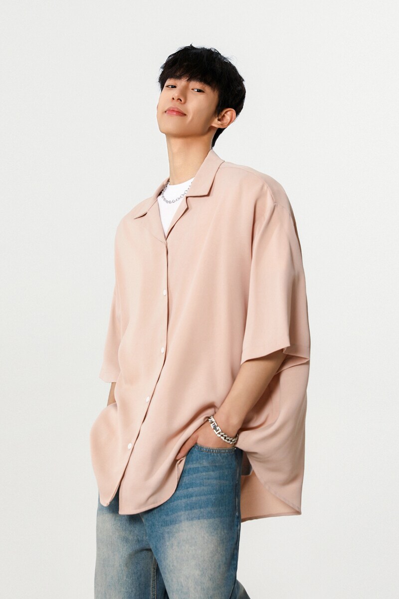 韩系男生纯色暗花纹短袖衬衫外套A430-CS318-P38,男装衬衫,电商A430（原星座702）