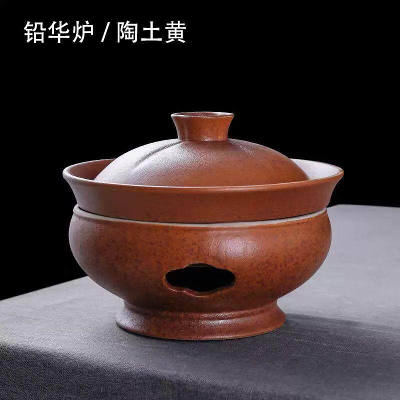 中式粗陶圆形陶土蜡烛加热保温汤煲牛蛙碗带盖特色酒店餐具干锅