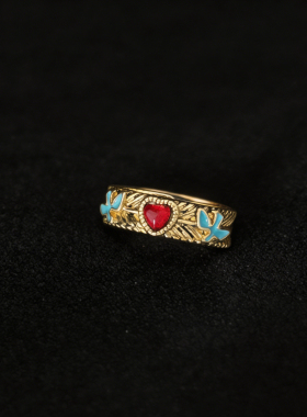 ND vintage古着 飞鸟集爱心戒指 情侣戒指男女戒中古做旧ins风