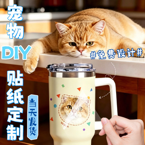 保温杯贴纸定制diy宠物水晶标签