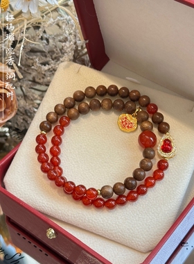 天然红玛瑙手链女款沉香手串简约招财红色送人新中式本命年礼物