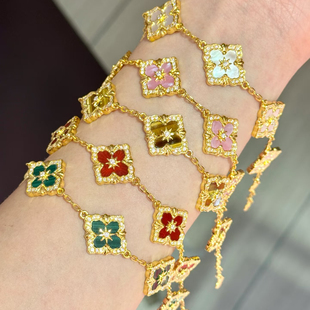 水贝足金999布家五花黄金点钻手链镶嵌红玛瑙虎眼石高级感送女友