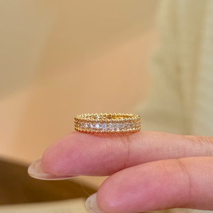 水贝足金999黄金5D满钻连珠戒指女戒个性时来运转圆珠边送女友