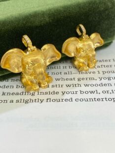 水贝足金999拉丝小飞象黄金吊坠可爱小象挂坠点钻吊坠送女友礼物