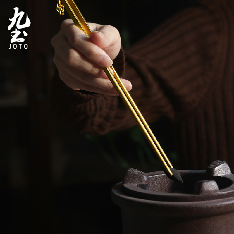 九土复古手工锻打纯铜筷子夹炭火筷木炭橄榄碳功夫茶具茶道配件