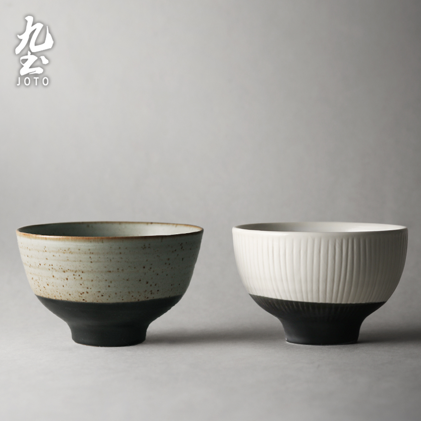 九土日式手工陶瓷餐具米饭餐碗黑白釉创意简约食器家用汤碗拉面碗