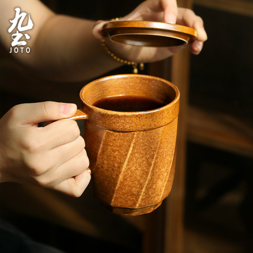 九土陶泥陶瓷带盖大容量马克杯