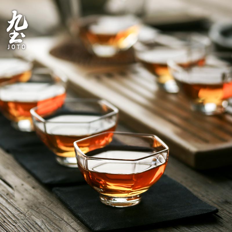 日式透明六角玻璃功夫耐热茶杯