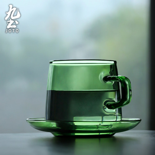 九土高硼硅带把手牛奶咖啡杯碟