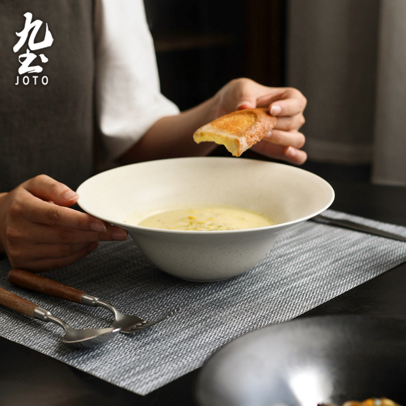 九土沙拉日式复古草帽盘菜碗家用水果意面西餐碗创意陶瓷餐具深口