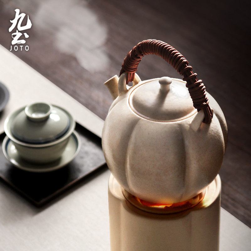 日式手工煮茶壶竹编提梁陶泥壶酒精炭炉电陶炉功夫茶具家用烧水壶