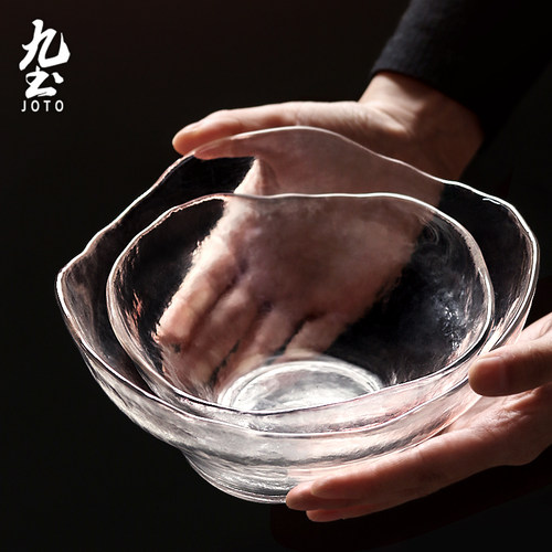 日式手工玻璃沙拉碗不规则锤纹玻璃水果甜品冷面碗碟大号创意家用 - 封面