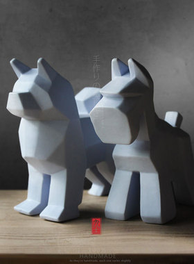 九土白色欧式风招财礼物陶瓷狗