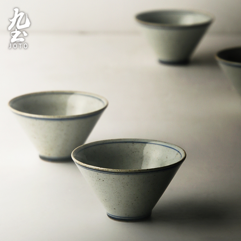 九土手绘青花小茶杯仿明代斗笠杯