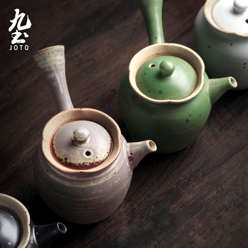 九土日式禅意手工粗陶泡茶壶侧把手抓单壶复古陶瓷功夫茶具带过滤