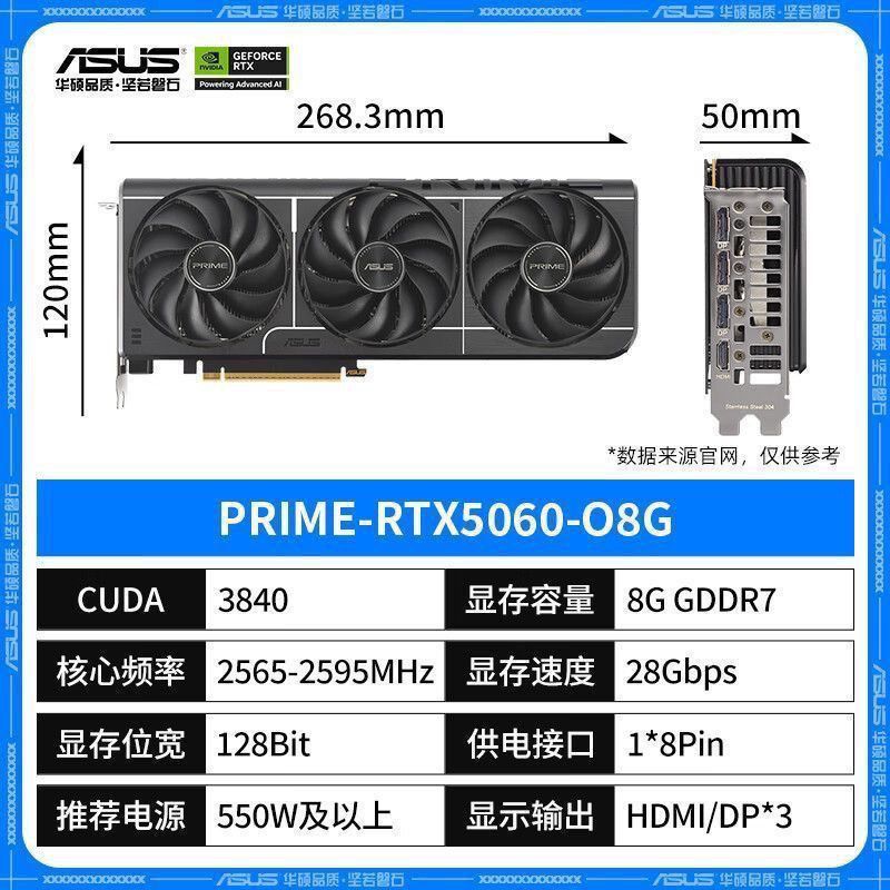 华硕大师PRIME RTX5060 O8G电竞游戏独立显卡三风扇全新国行未拆图片
