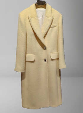 极简风羊驼毛呢大衣女秋冬中长款通勤修身显瘦气质西装领羊毛外套