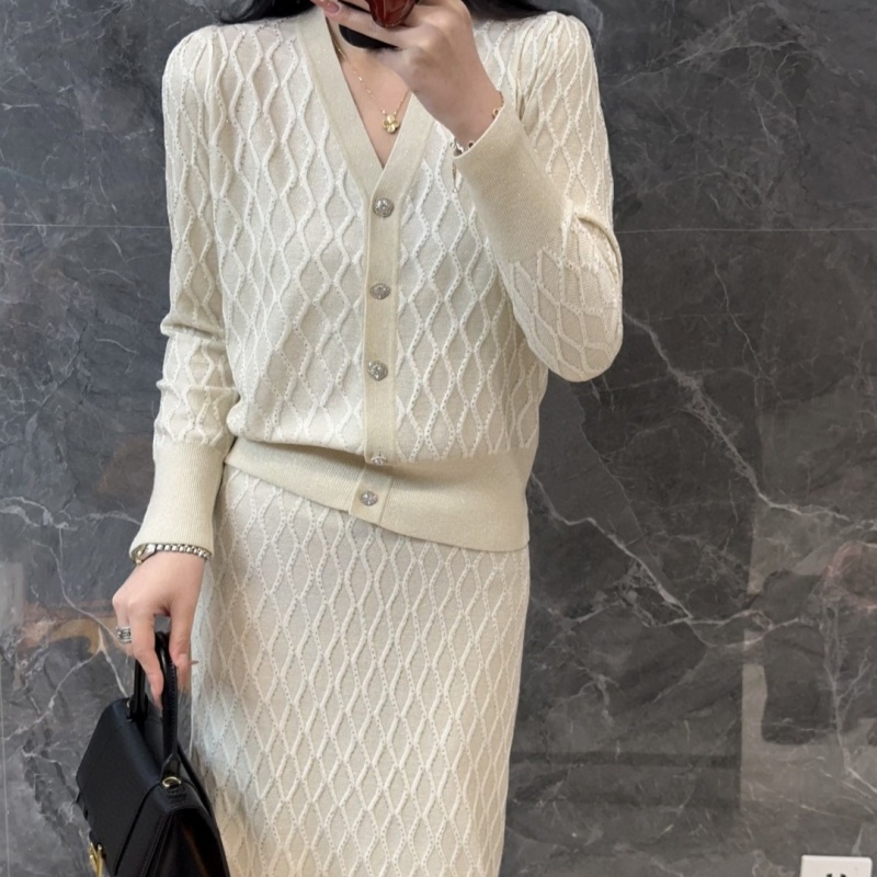 欧洲站羊毛针织提花两件套