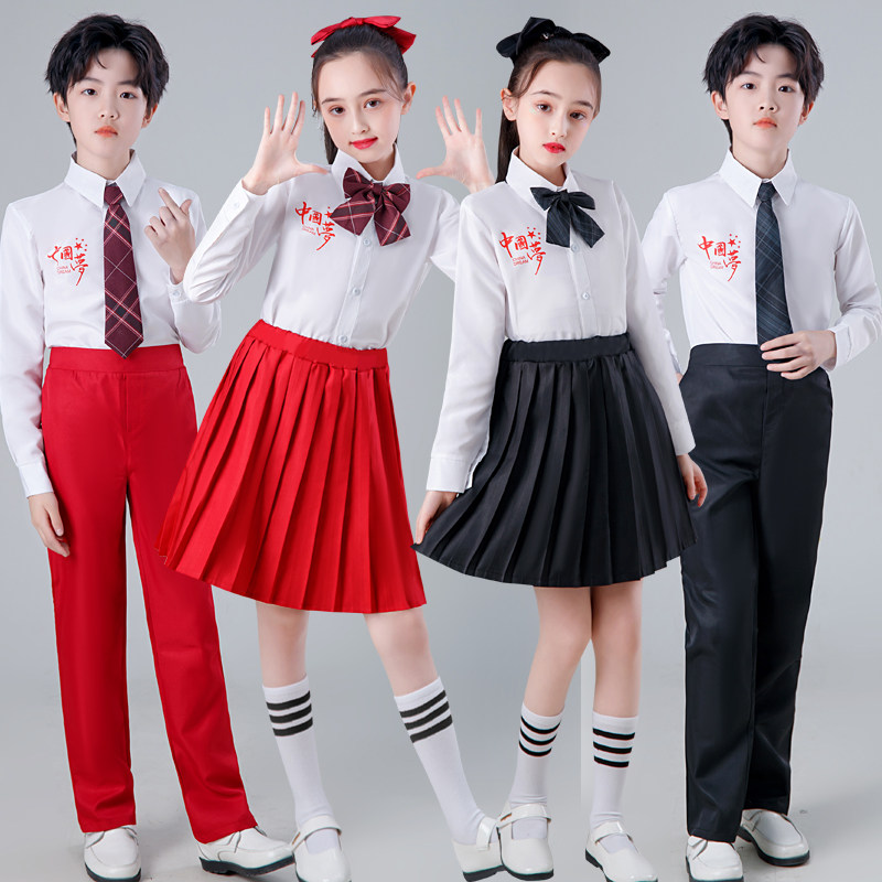 新款儿童合唱团演出服女公主裙少儿小学生白衬衫黑色马甲套装礼服