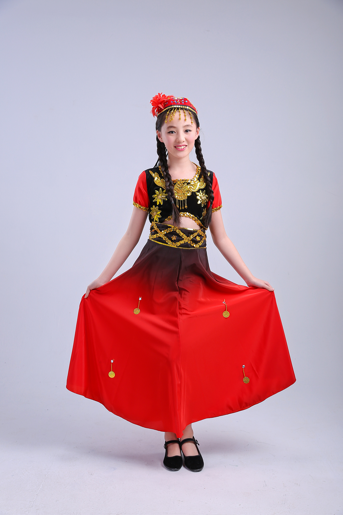 少数民族广场舞台裙 印度肚皮舞服饰新疆维吾尔族舞蹈表演服装 女