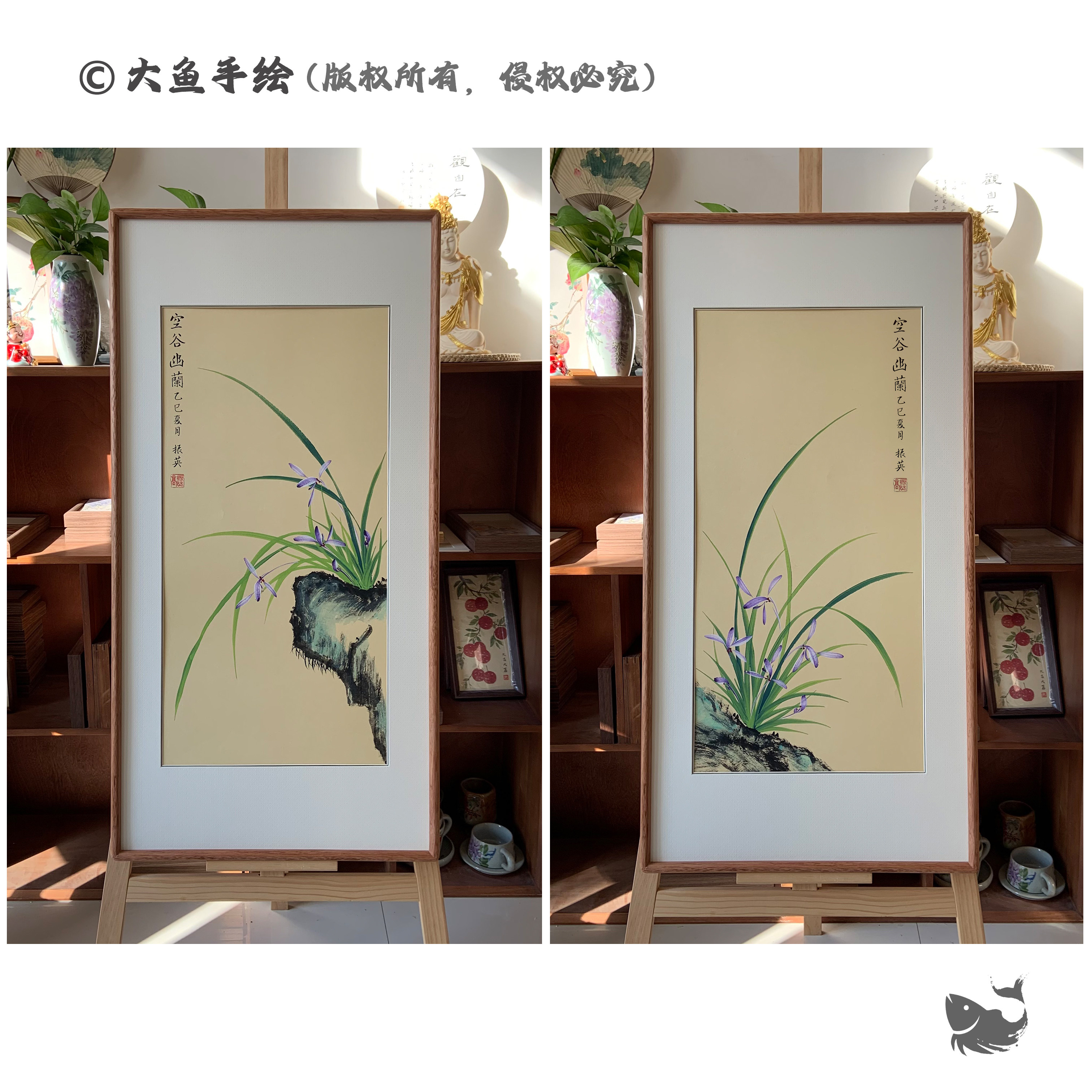 纯手绘兰花国画水墨画客厅书房茶室办公室卧室挂画装饰画47&times;92cm