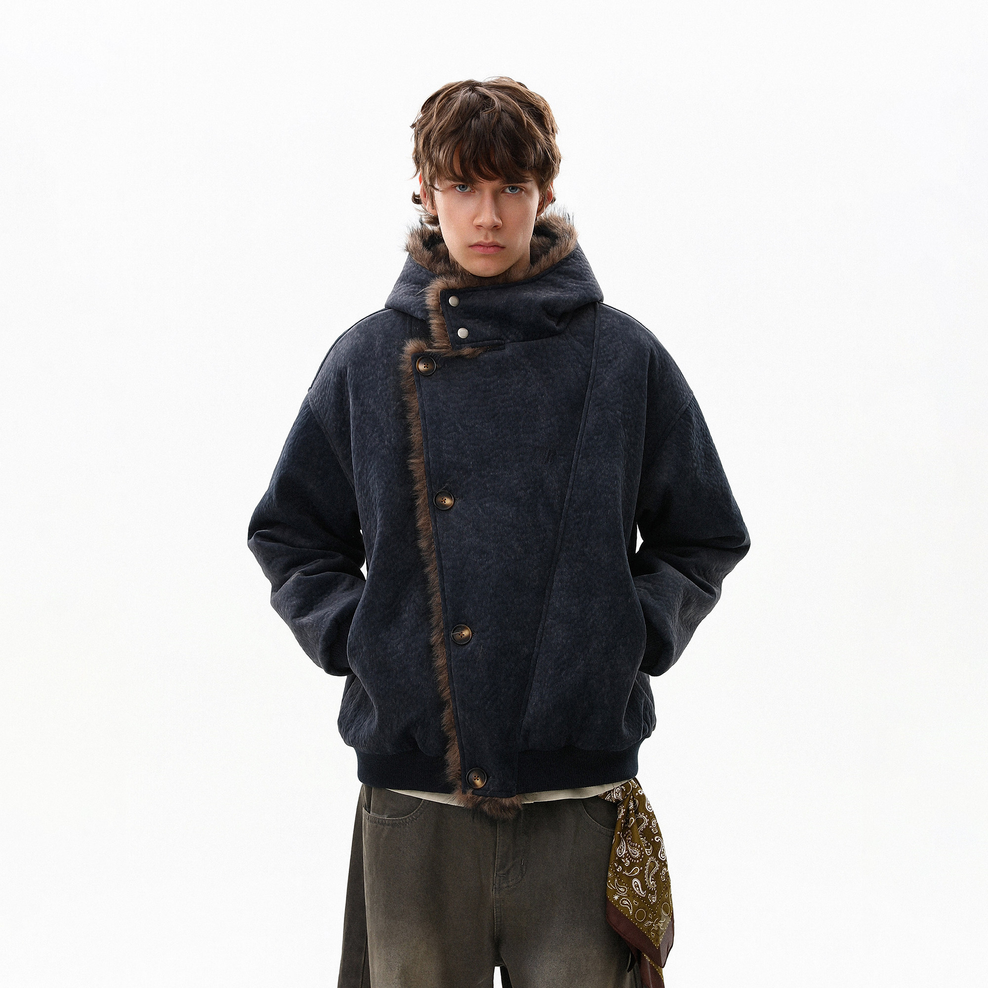 MRNEARLY美式复古拼接撞色毛领加厚保暖棉服男宽松休闲高级感外套,男装,棉衣,淘宝优惠券,粉丝福利购,淘宝优惠卷