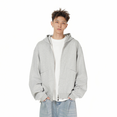 MRNEARLY美式短款开衫连帽卫衣男