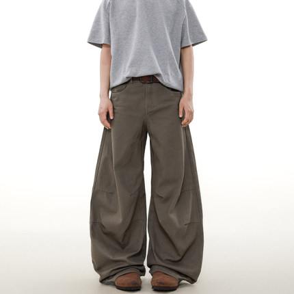 MRNEARLY美式工装裤子男高街设计感小众弯刀牛仔裤复古阔腿休闲裤