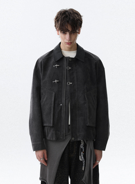 MRNEARLY美式复古牛绒短款翻领秋季外套男高级感潮牌痞帅麂皮夹克