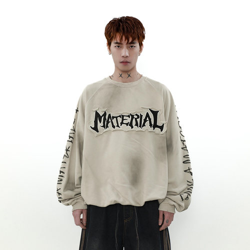 MRNEARLY美式复古做旧圆领卫衣男