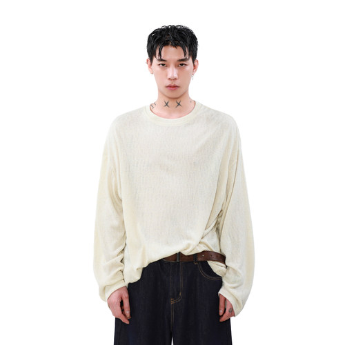 美式休闲秋季情侣纯色长袖T恤男