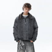 MRNEARLY美式 重工牛仔解构拼接冬季 加厚棉服夹克潮情侣棉衣外套男