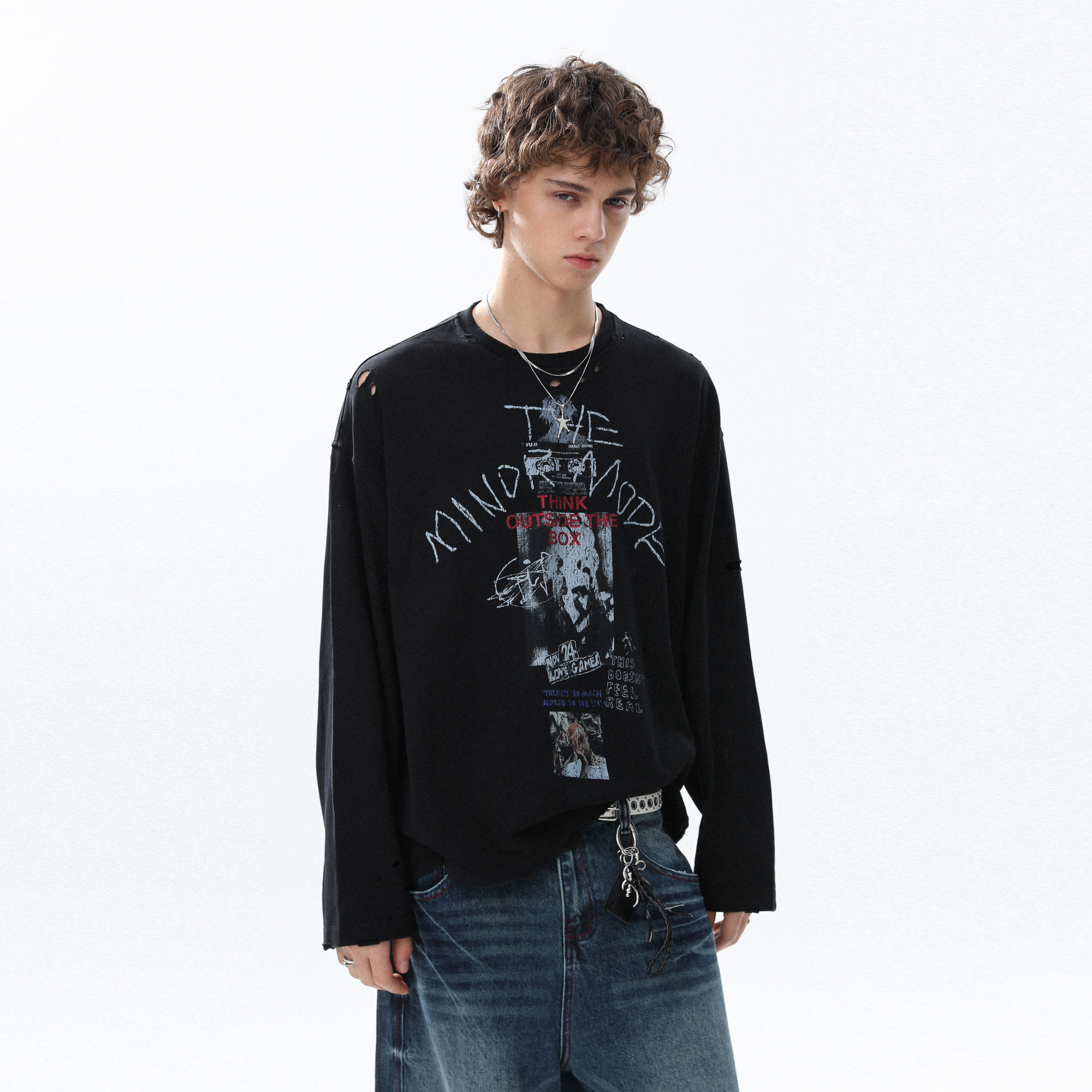 美式复古创意趣味印花长袖T恤