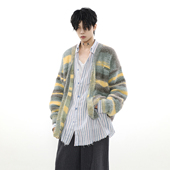 MRNEARLY美式 外套男 仿貂毛慵懒风开衫 复古情侣毛衣男秋冬款 针织衫